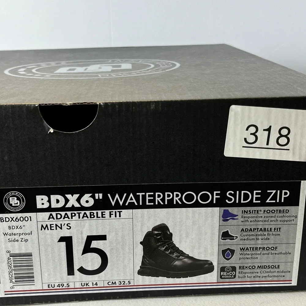 BD BDX6 Tactical‎ Boots Black Leather Waterproof Side Zip Work NIB Men 15